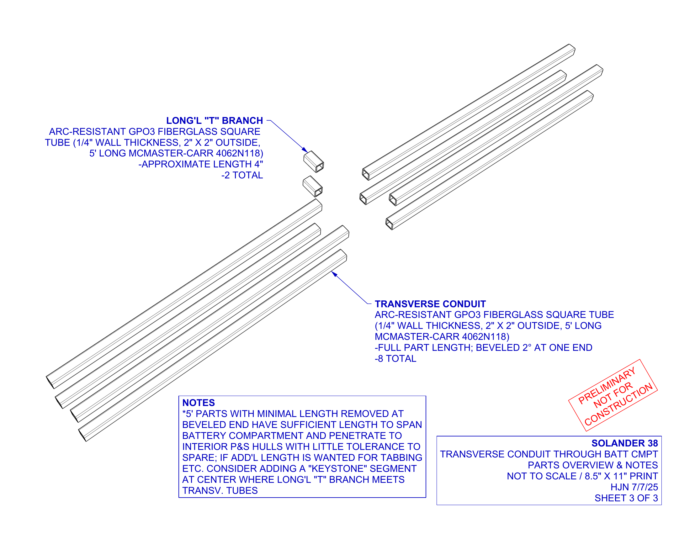 PRELIM battery component transverse conduit sheet 3 of 3 parts overview