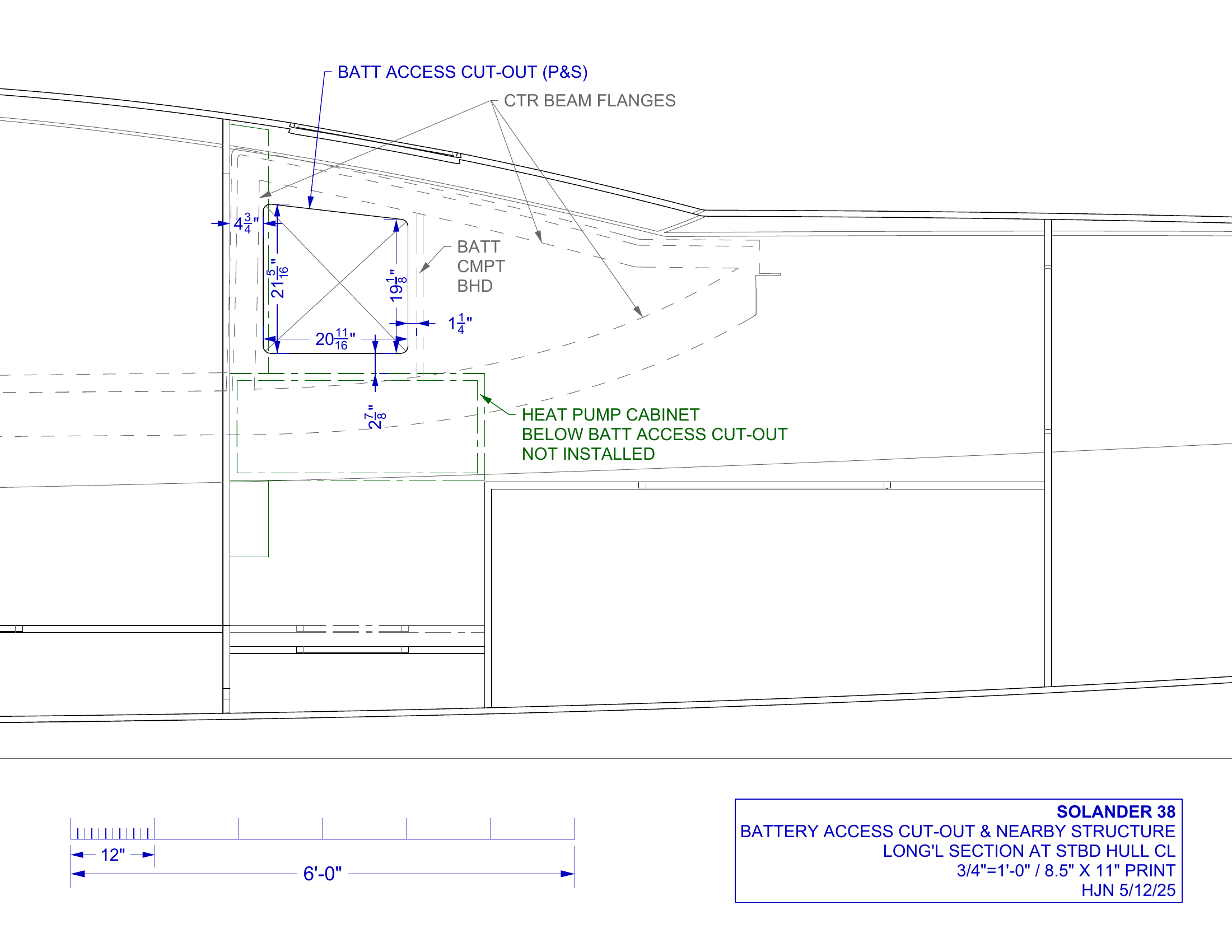 battery access & nearby struct longitudinal section