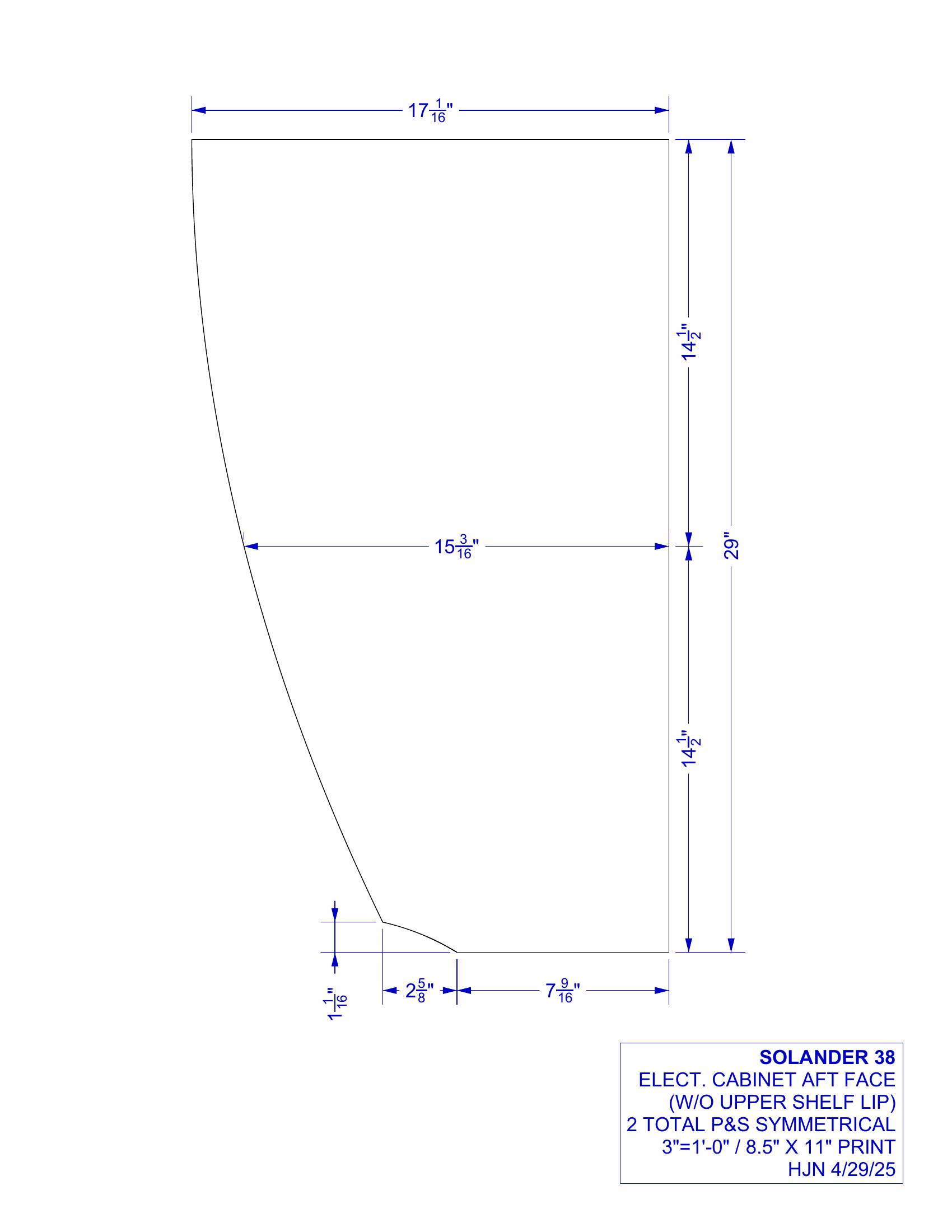electrical cabinet aft face 3in=1ft scale