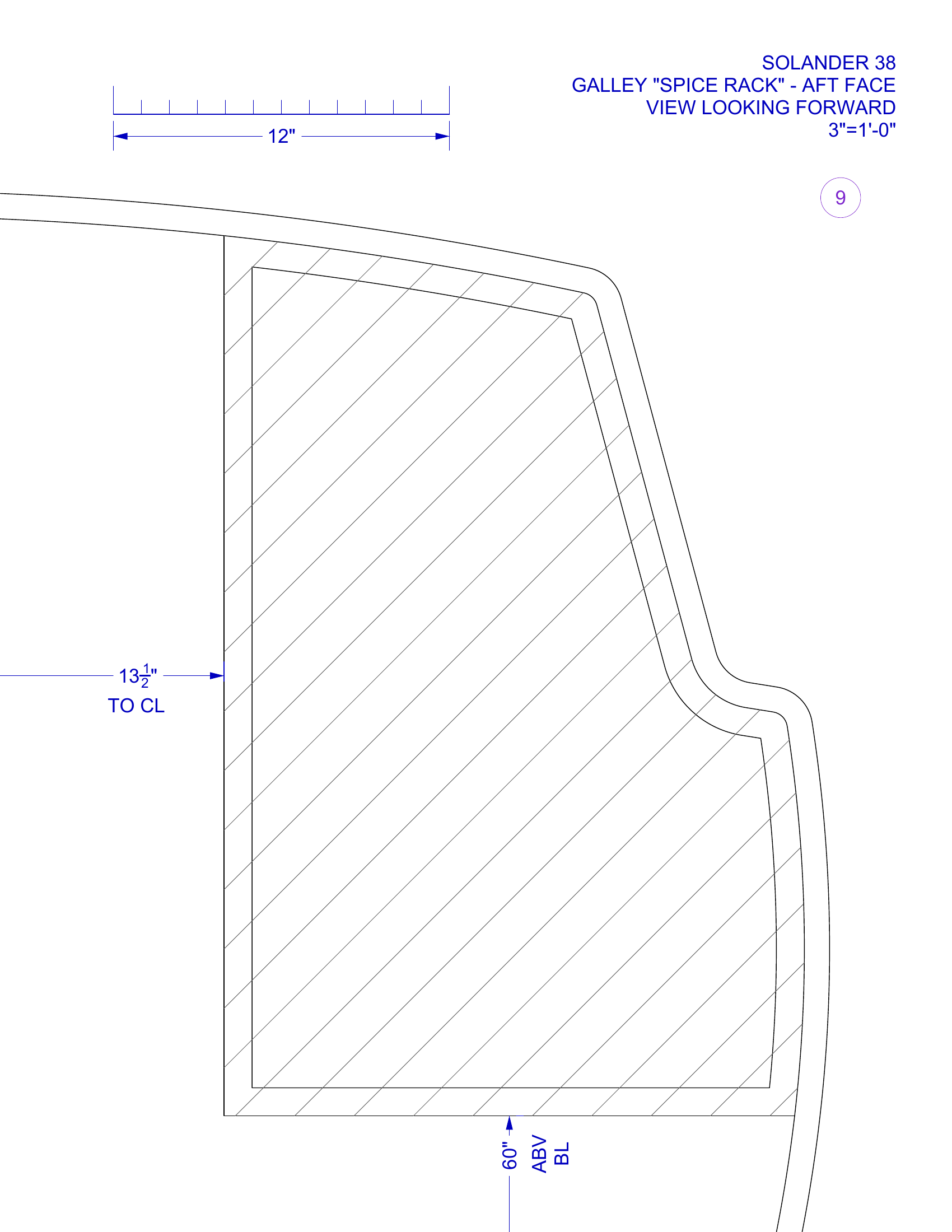 cabinet partition 9 with centerline measurement