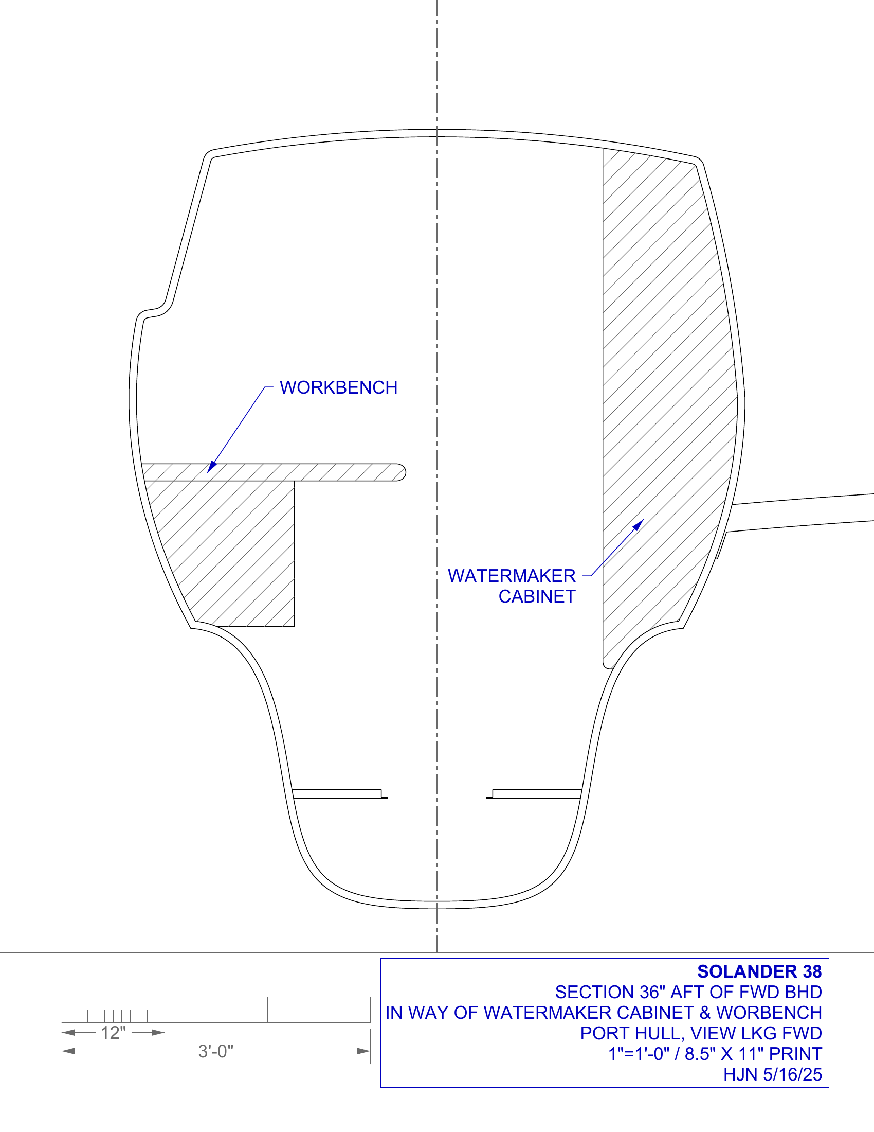 port hull section 36in aft of forward bulkhead
