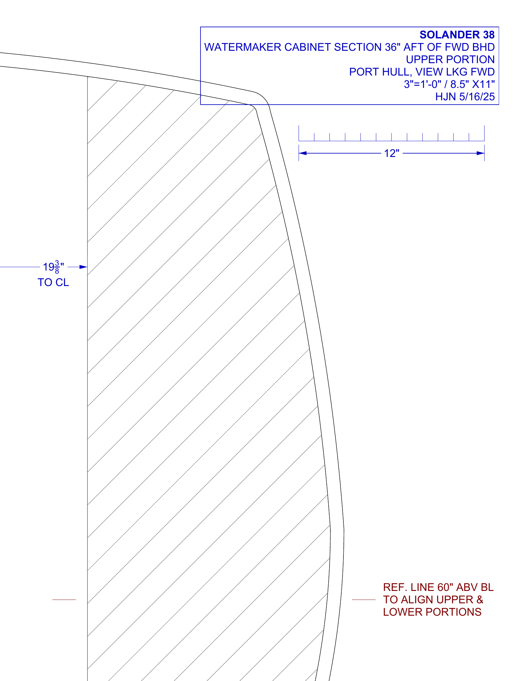 upper watermaker cabinet section 36in aft of forward bulkhead