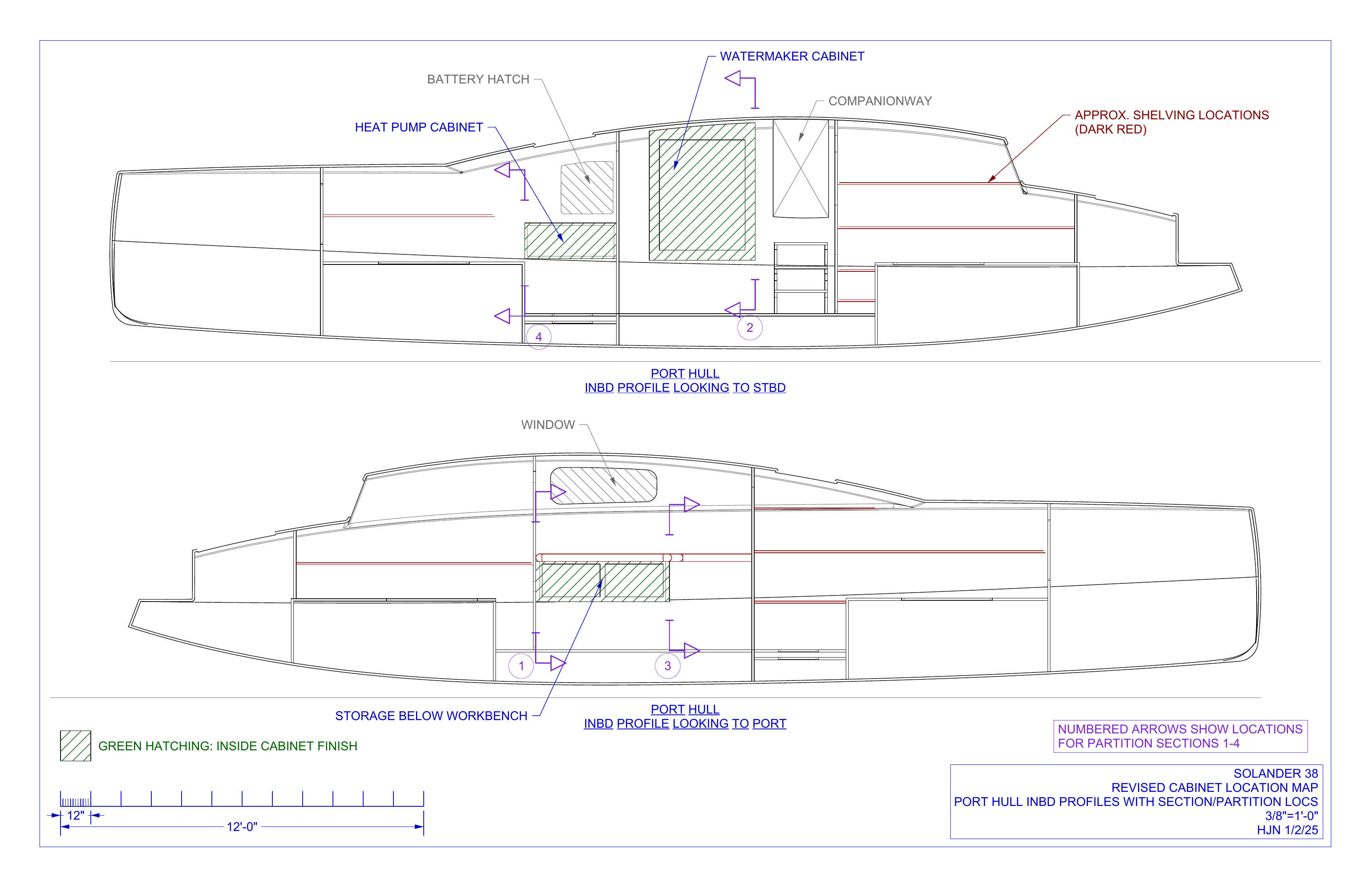Cabinet & partition locations port hull profiles