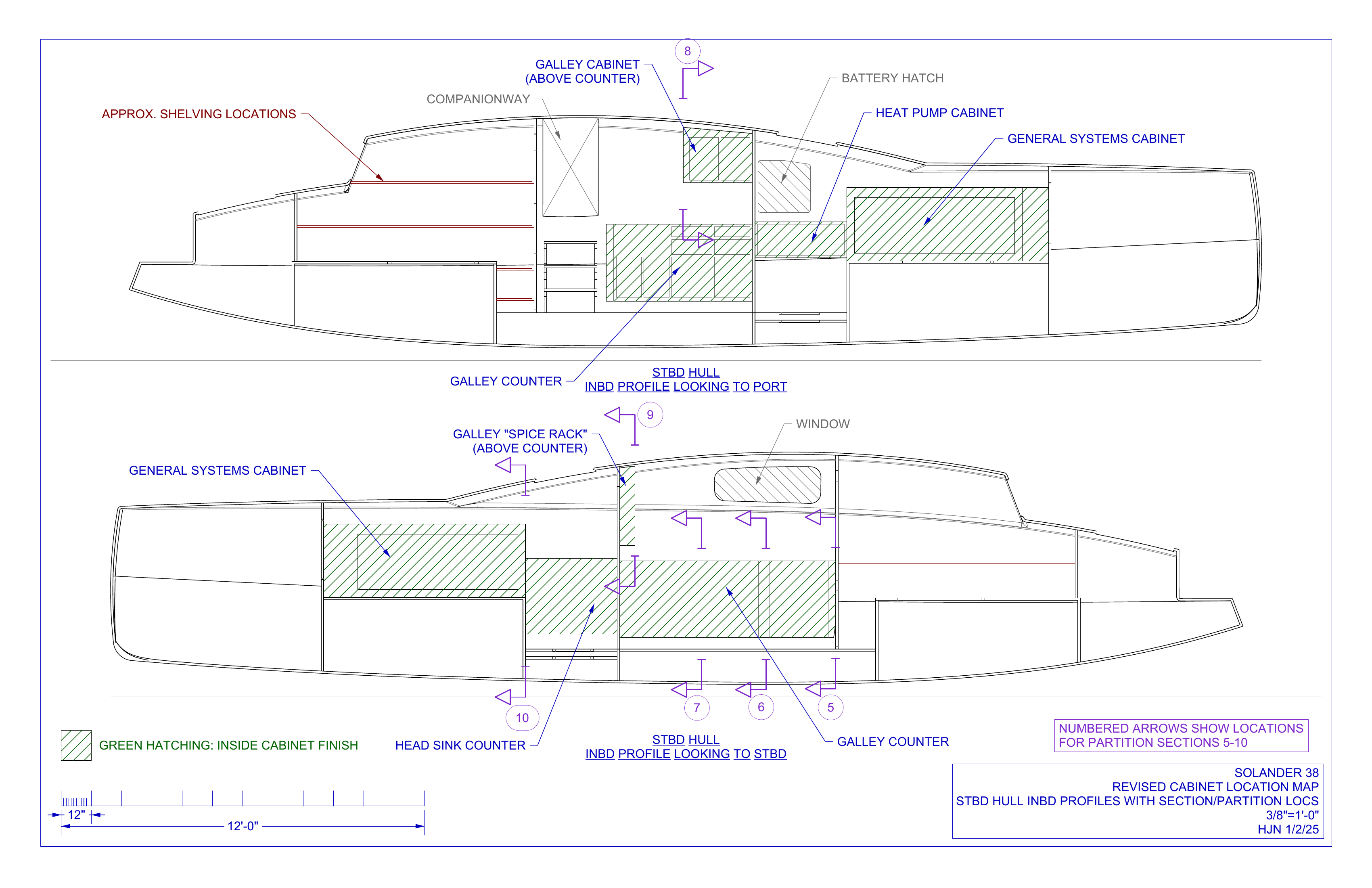 Cabinet & partition locations starboard hull profiles