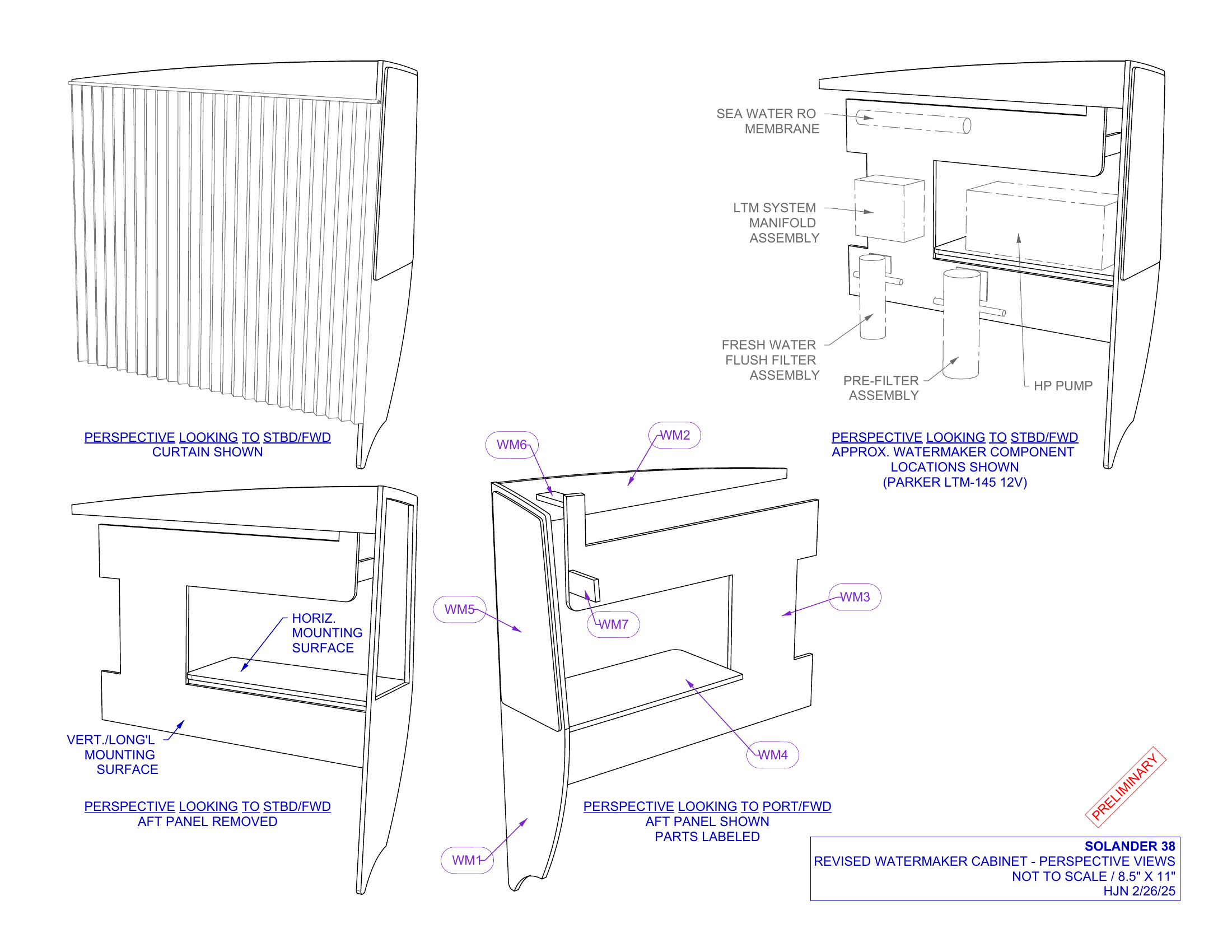 Watermaker cabinet perspective views