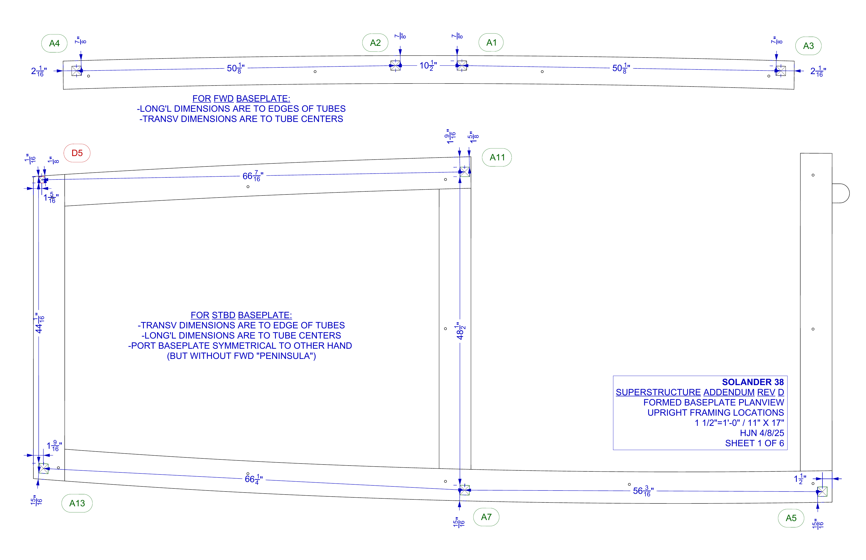 superstructure addendum rev D sheet 1 of 6 - upright locations on baseplate