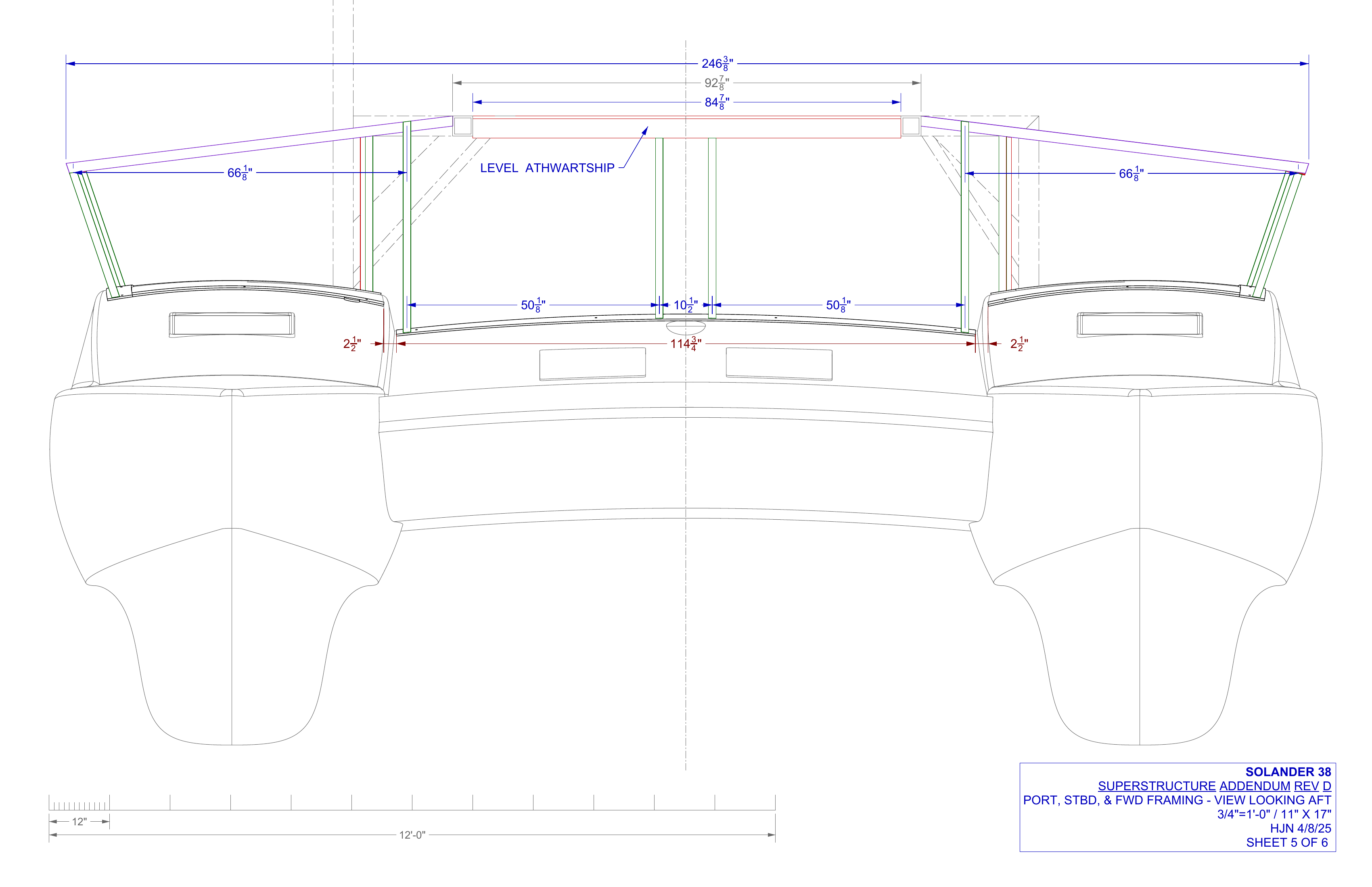 superstructure addendum rev D sheet 5 of 6 - port, starboard, forward framing view looking aft