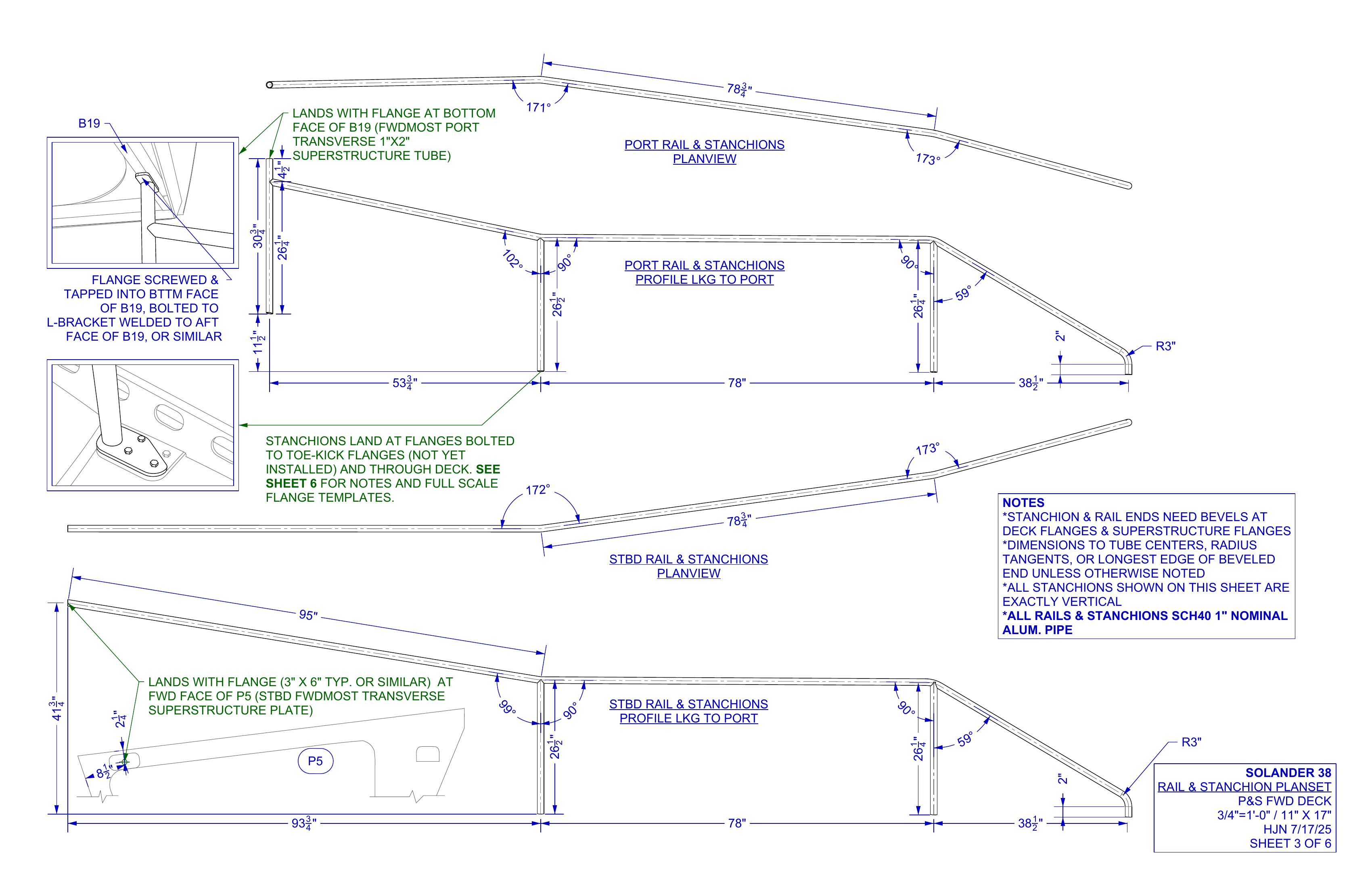 rail & stanchion planset sheet 3 of 6 forward deck
