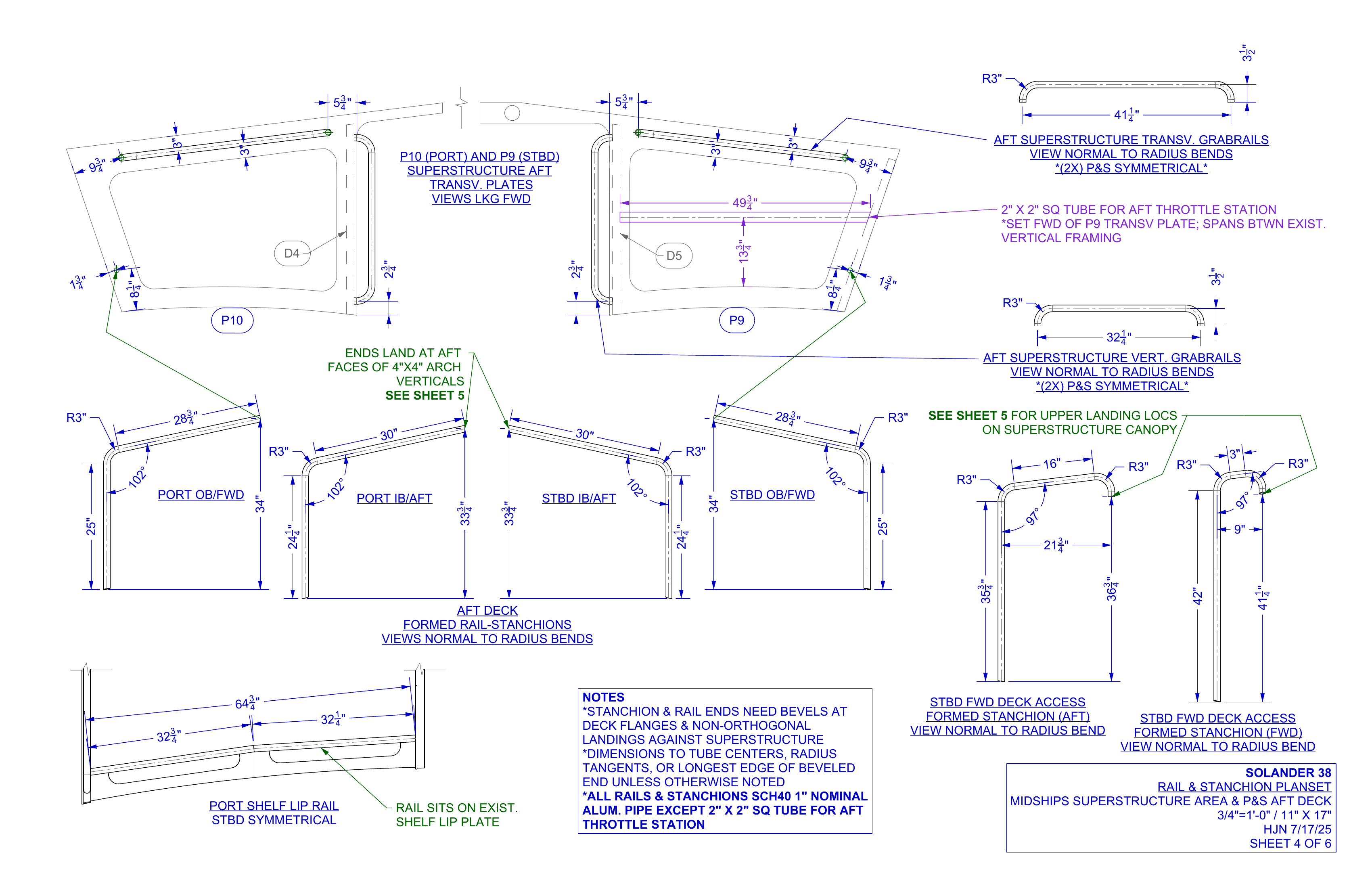 rail & stanchion planset sheet 4 of 6 midships & aft deck
