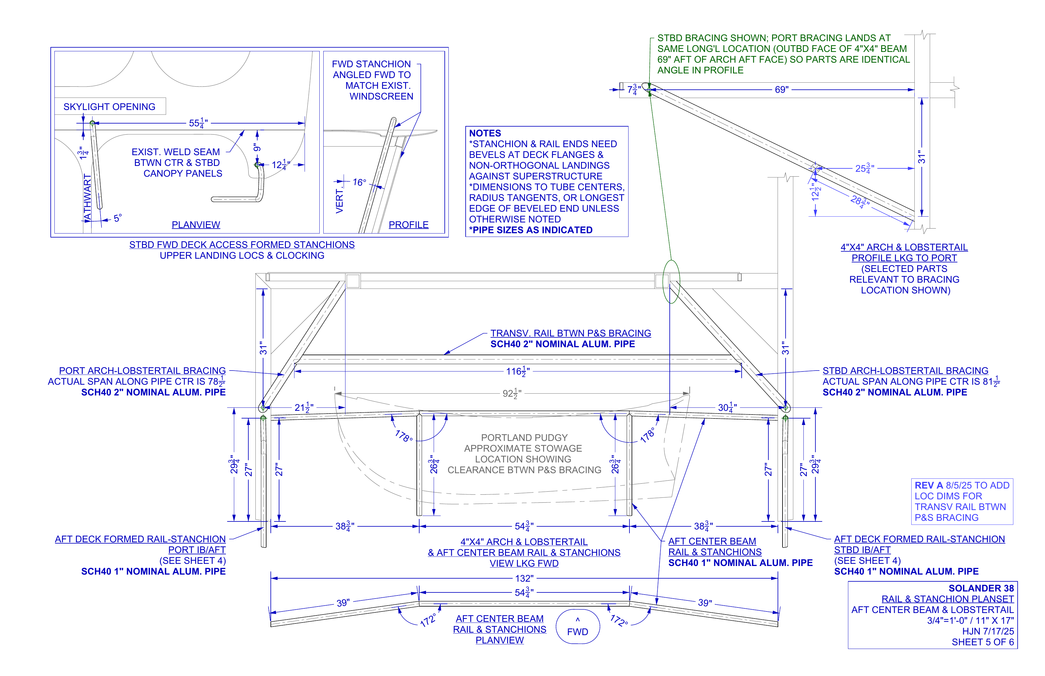 rail & stanchion planset sheet 5 of 6 REV A aft center beam & lobstertail