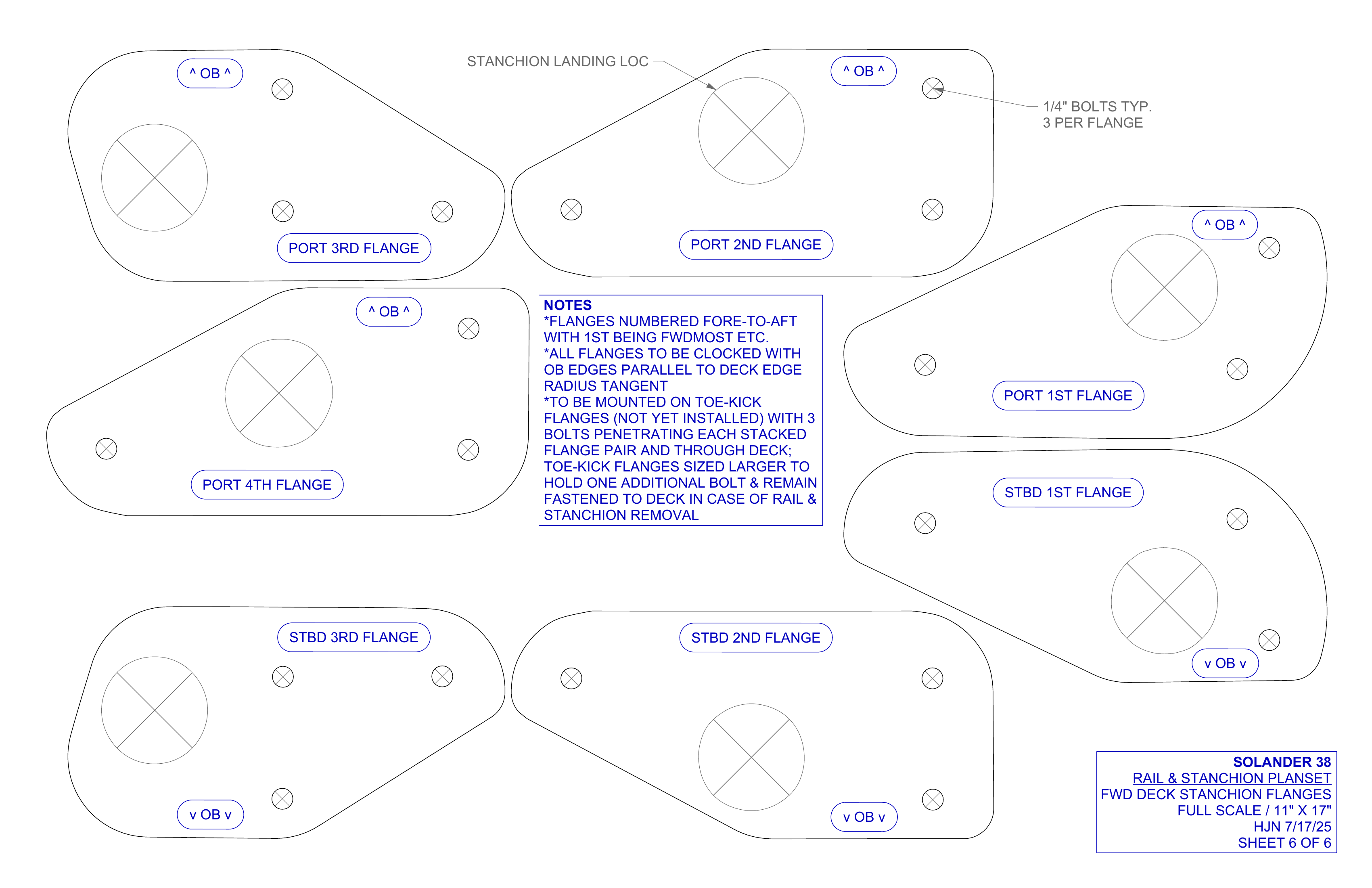 rail & stanchion planset sheet 6 of 6 forward deck stanchion flanges